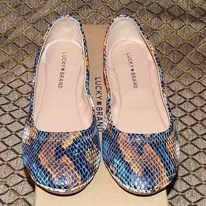 New Lucky Brand Emmie in  blue multi jewel, snake, python embossed leather